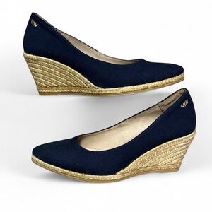Viscata Spain Roses Navy Canvas Wedge Espadrilles